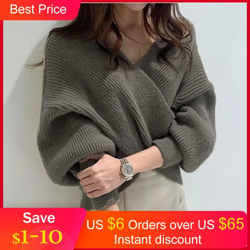 V Neck Twisted Back Sweater Women Korean Elegant OL Chic Knitted Pullovers Casual Tops Long Sleeve Solid Loose Jumper pull femm
V Neck Twisted Back Sweater Women Korean Elegant OL Chic Knitted Pullovers Casual Tops Long Sleeve Solid Loose Jumper pull femm