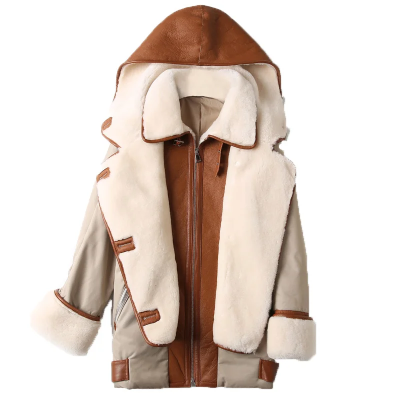 SHZQ Natural Sheep Fur and Leather Duck Down Coat Women Winter Jacket with Hooded Fashion Lady Warm Winter Outwear Clothing 
SHZQ Natural Sheep Fur and Leather Duck Down Coat Women Winter Jacket with Hooded Fashion Lady Warm Winter Outwear Clothing