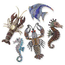 Morkopela Luxury Marine Life Brooches and Lobster Lady Fish Pin Crayfish Enamel Seahorse Clip Accessories Clothes Scarf Gifts