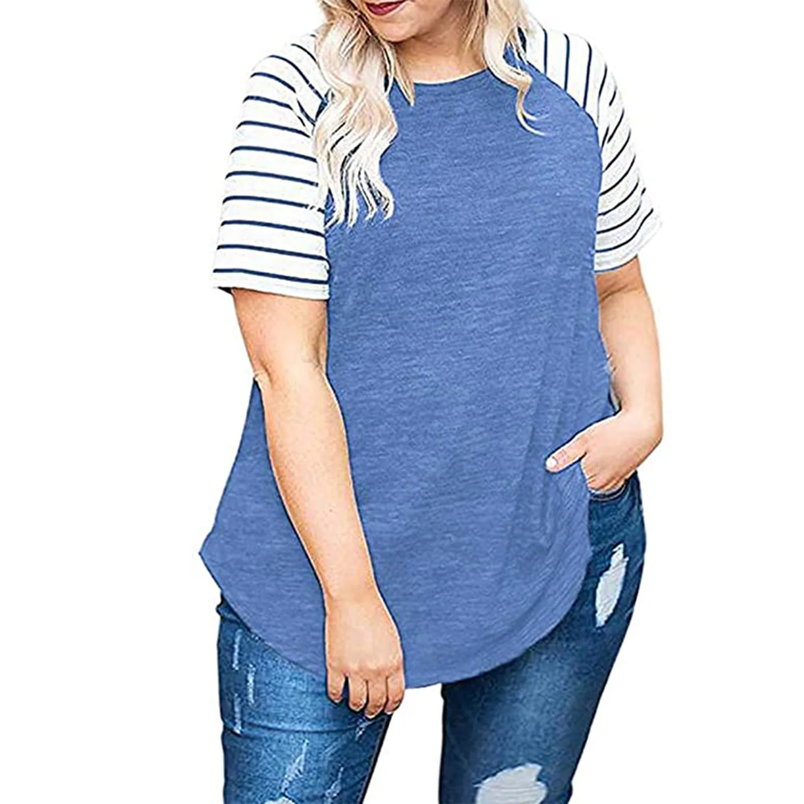 Fashion Women Splicing Stripe Short Sleeves O-neck T-shirt T-shirt Tops Camiseta De Mujer Chemisier Femme
Fashion Women Splicing Stripe Short Sleeves O-neck T-shirt T-shirt Tops Camiseta De Mujer Chemisier Femme