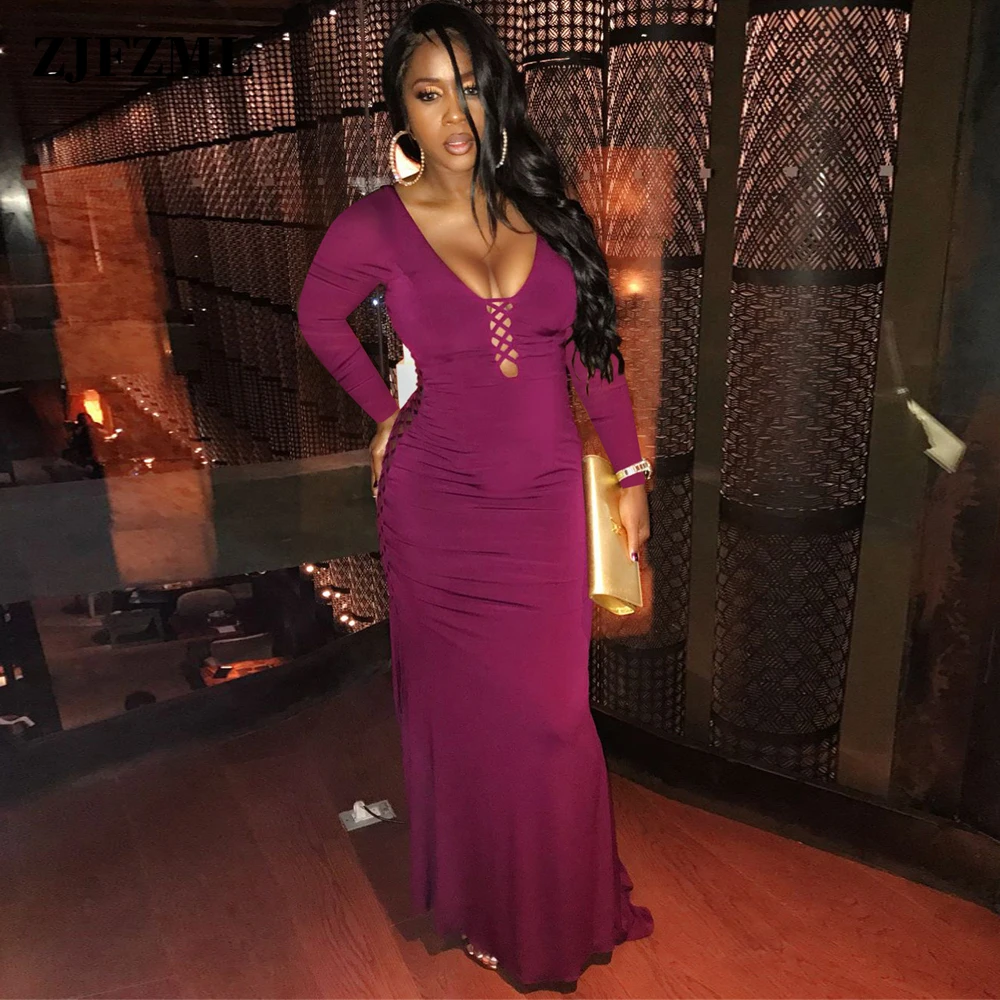 Midnight Burgundy Women's Long Party Dresses Elegant Low Neck Lace Up Hollow Full Sleeve Vestidos Sexy Open Back Mermaid Dress 
Midnight Burgundy Women's Long Party Dresses Elegant Low Neck Lace Up Hollow Full Sleeve Vestidos Sexy Open Back Mermaid Dress