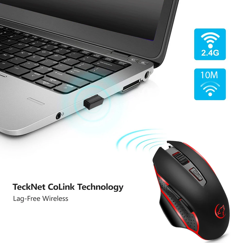 

YWYT Wireless Mouse 800/1200/1600/2400DPI 2.4GHz 6 Keys Portable Battery Powered Gaming Mouse for Mac OS Windows Notebook