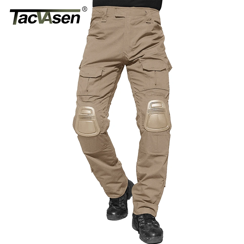 Тактические однотонные боевые брюки TACVASEN с наколенниками мужские Solider