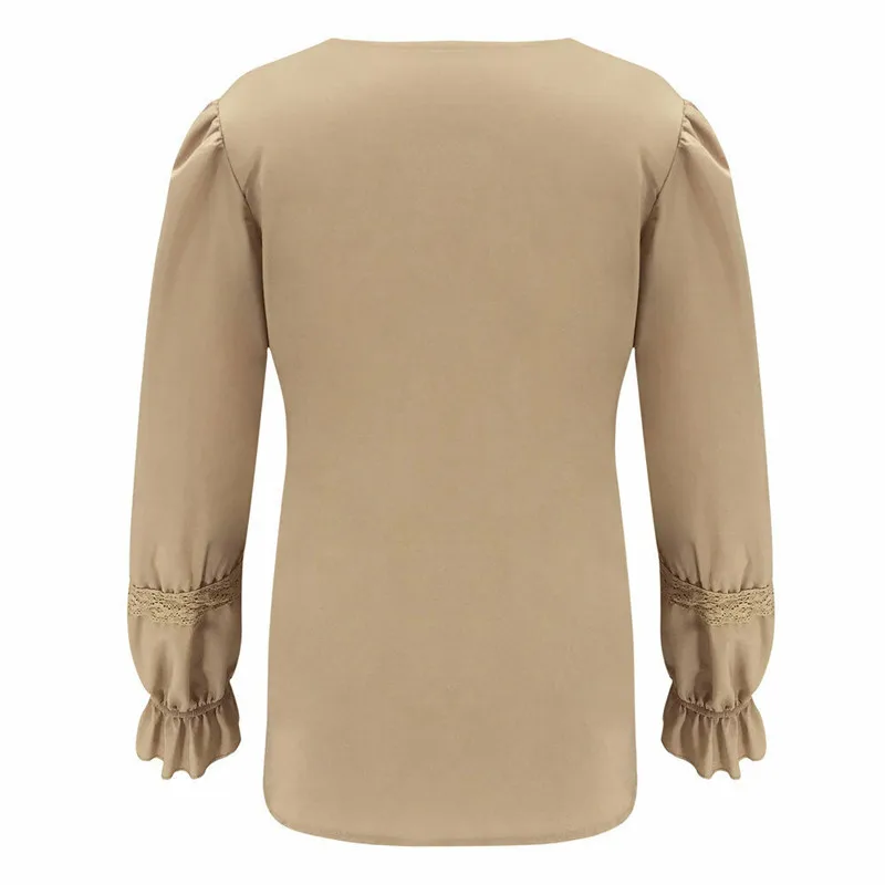 Fashion Womens Lace Ruffle V-Neck Blouse Sexy Deep V-neck Lace Splice Long Lantern Sleeve Loose Blouse Office Work Shirt Tops 
Fashion Womens Lace Ruffle V-Neck Blouse Sexy Deep V-neck Lace Splice Long Lantern Sleeve Loose Blouse Office Work Shirt Tops