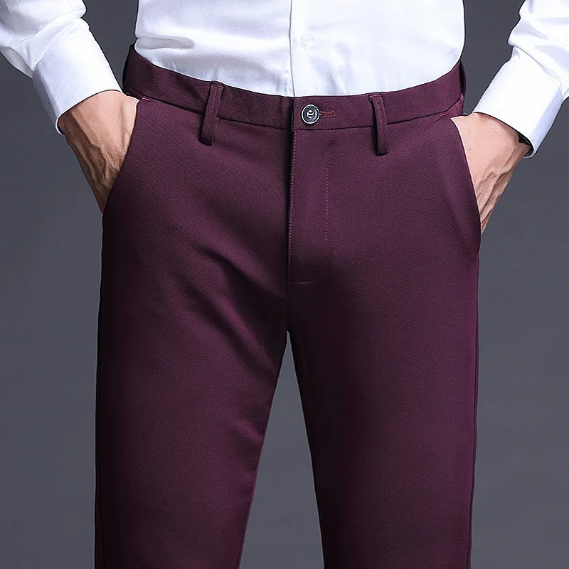 Фото Стрейчевые облегающие повседневные мужские брюки ICPANS красные - купить