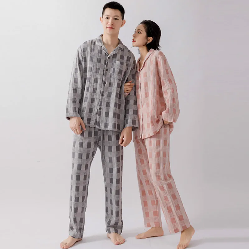 Lovers Plaid Pajamas Spring Long Sleeve Trousers Pajama Set Women and Men Loose Comfortable Lounge Wear Cotton Simple Home Suit
Lovers Plaid Pajamas Spring Long Sleeve Trousers Pajama Set Women and Men Loose Comfortable Lounge Wear Cotton Simple Home Suit