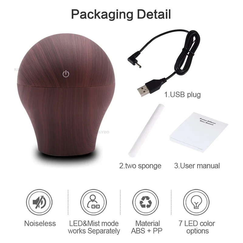 

KBAYBO 250ml USB Essential Oil Diffuser Electric Aroma Diffuser Aroma Wood Lamp Air Humidifier Aromatherapy Mist Maker for Home