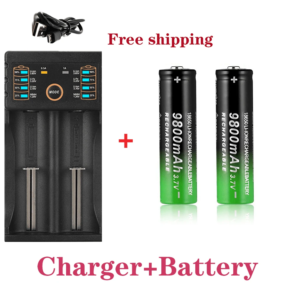 100% Новый 18650 Батарея 3 7 V 9800mAh литий ионный аккумулятор с Зарядное устройство для