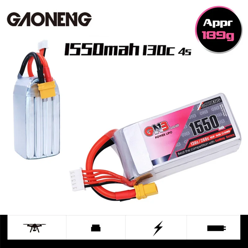 

1/2/3 Pcs Gaoneng GNB 1550MAH 14.8V 130C/260C 4S Lipo Battery With XT60 Plug For RC Helicopter Quadcopter FPV Racing Drone Parts