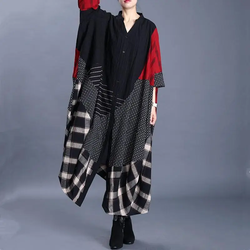 Oversized Women Cotton Casual Dress Bat Sleeves Hem Loose Asymmetry Autumn Elegant Dress Cotton And Linen Stitching Loose Dress
Oversized Women Cotton Casual Dress Bat Sleeves Hem Loose Asymmetry Autumn Elegant Dress Cotton And Linen Stitching Loose Dress