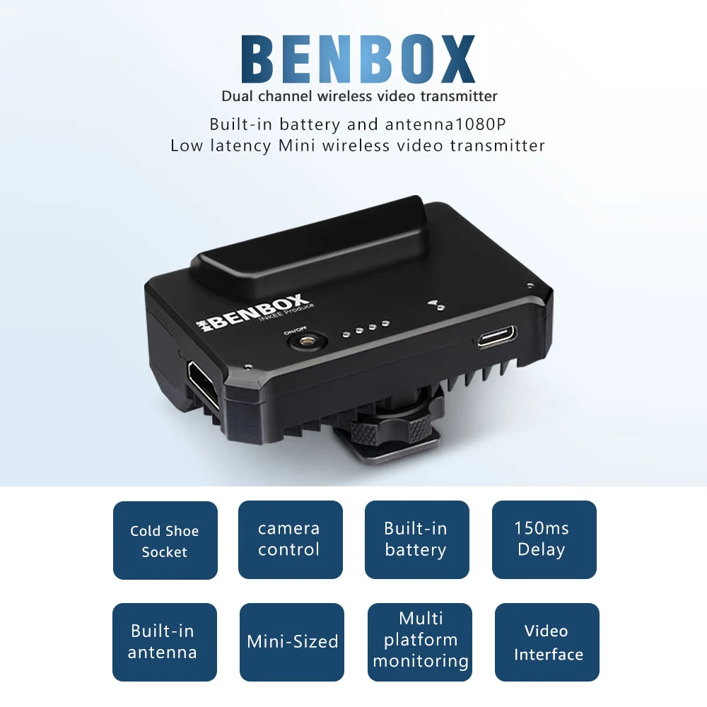 INKEE BENBOX Двухканальный беспроводной видеопередатчик 1080P, передача Wi-Fi, диапазон 100 м, Холодный башмак для Android, iOS, Windows
INKEE BENBOX Двухканальный беспроводной видеопередатчик 1080P, передача Wi-Fi, диапазон 100 м, Холодный башмак для Android, iOS, Windows