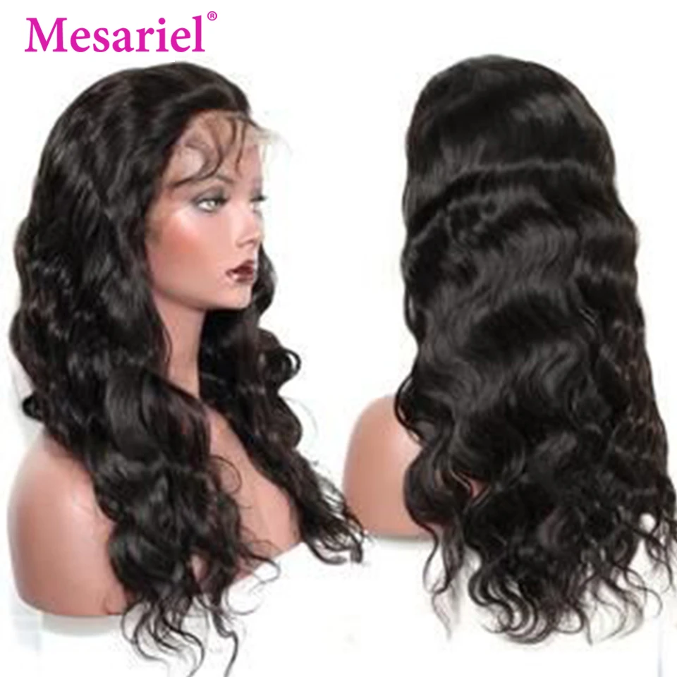 Mesariel 13*6 фронтальный парик шнурка перуанские Remy человеческие волосы парики с