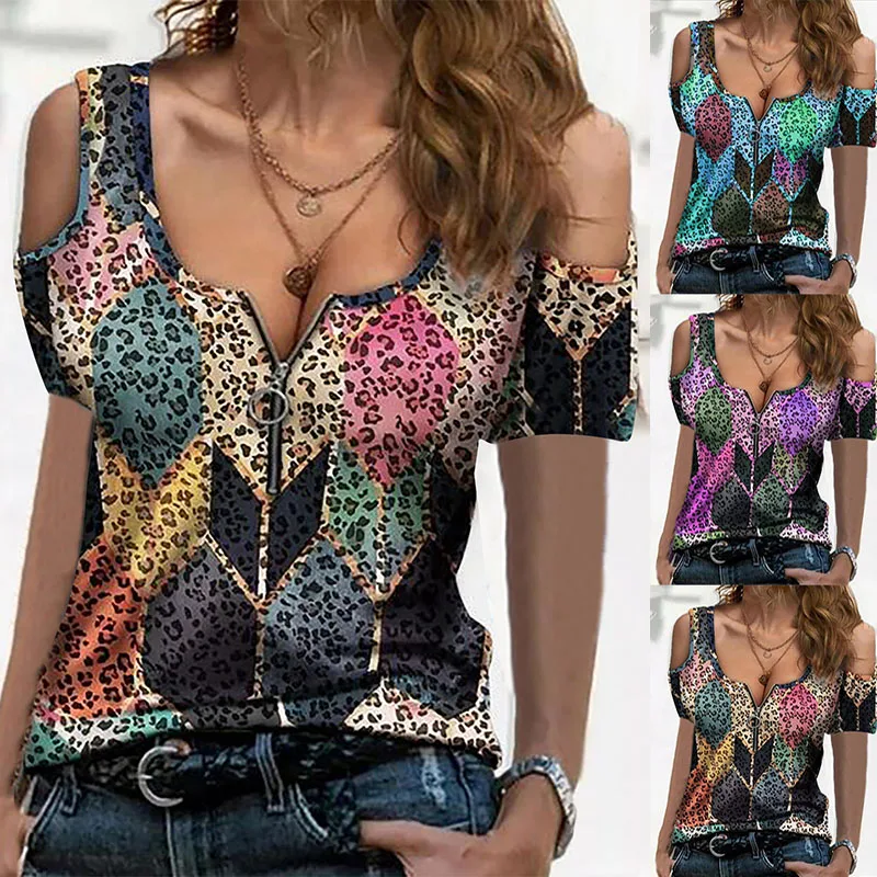 Summer New Style Printed Off-shoulder Zipper T Shirt Ladies Casual Loose Top Fashion Sexy Plus Size Clothing
Summer New Style Printed Off-shoulder Zipper T Shirt Ladies Casual Loose Top Fashion Sexy Plus Size Clothing