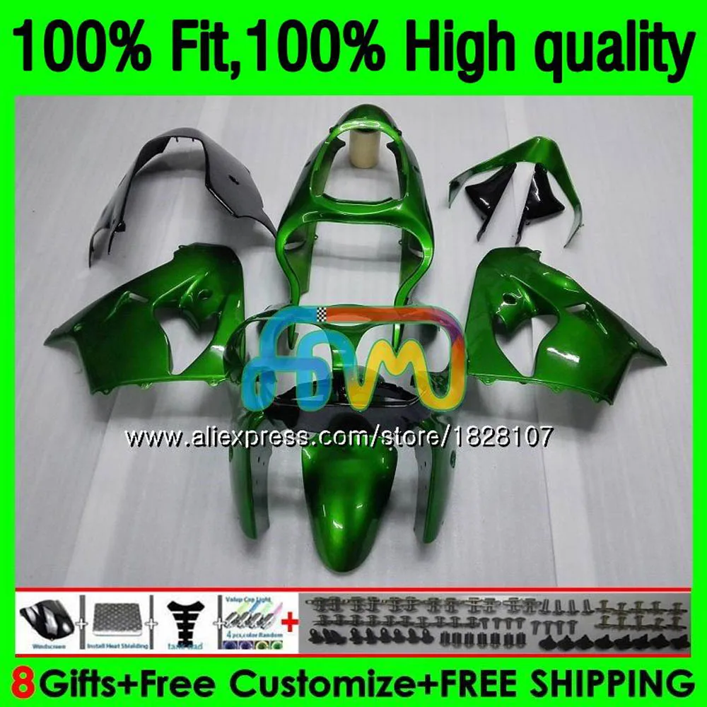 

Injection mold For KAWASAKI ZX Metal green 9R 9 R 900 900CC ZX9R 04 05 163BS.5 ZX900 ZX900CC ZX9 R ZX-9R 2004 2005 OEM Fairing