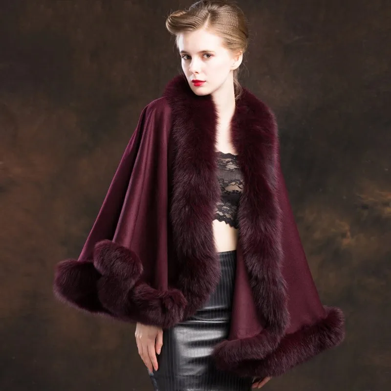 New Women 2021 Fox Fur Collar Cashmere Cloak Outerwear Natural Wool Wraps Cape Lady Elegant Luxury Party Wedding Shawl Jacket 
New Women 2021 Fox Fur Collar Cashmere Cloak Outerwear Natural Wool Wraps Cape Lady Elegant Luxury Party Wedding Shawl Jacket