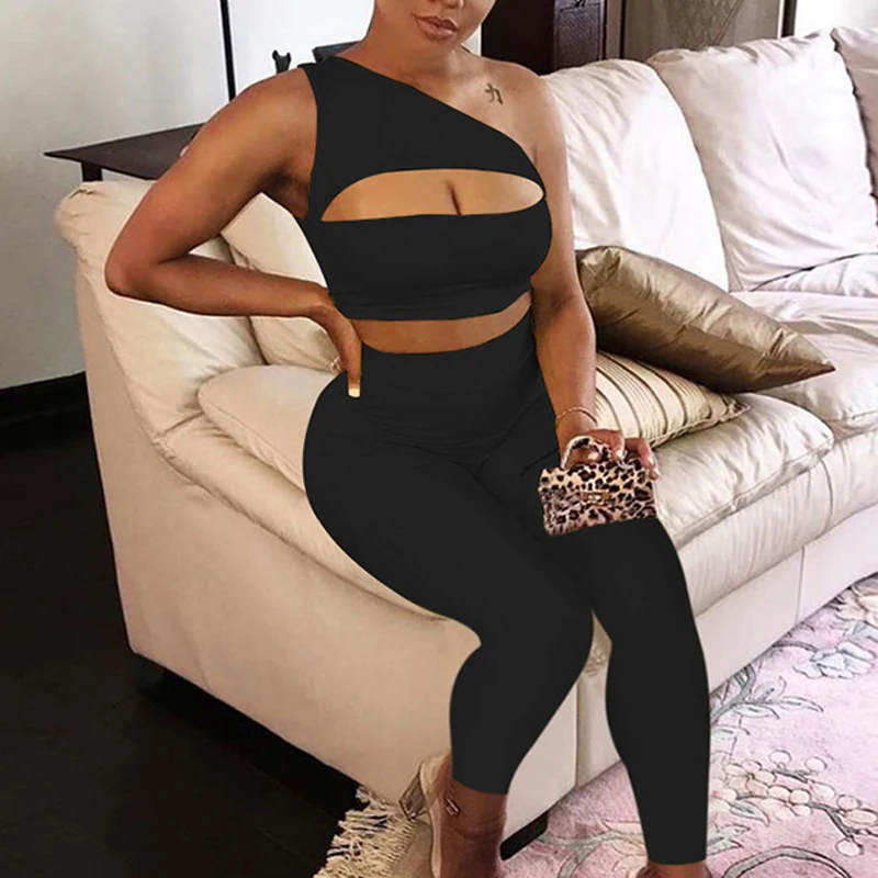 Two Piece Sexy Hollow Out One Shoulder Top & High Waist Pants Set Women Casual Solid Color Sport Suits Skinny Trouser 2pcs
Two Piece Sexy Hollow Out One Shoulder Top & High Waist Pants Set Women Casual Solid Color Sport Suits Skinny Trouser 2pcs