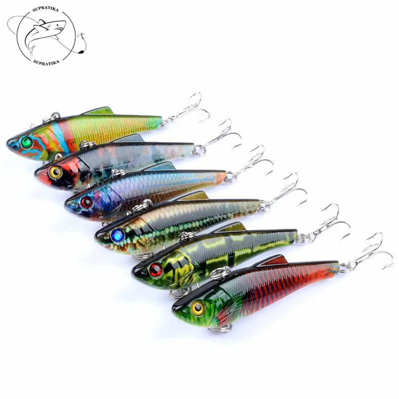 

6Pcs/lot 7cm 6.6g Colorful VIB Crankbait Fishing Bait Lure For Sea 3D Eyes Lifelike Wobblers Sinking Hard Bait Pesca Jigging