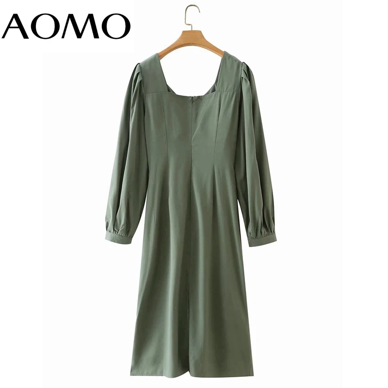 AOMO Female Dress Green Dress Pleated Long Sleeve Females Midi Dresses Vestidos 3F03A
AOMO Female Dress Green Dress Pleated Long Sleeve Females Midi Dresses Vestidos 3F03A