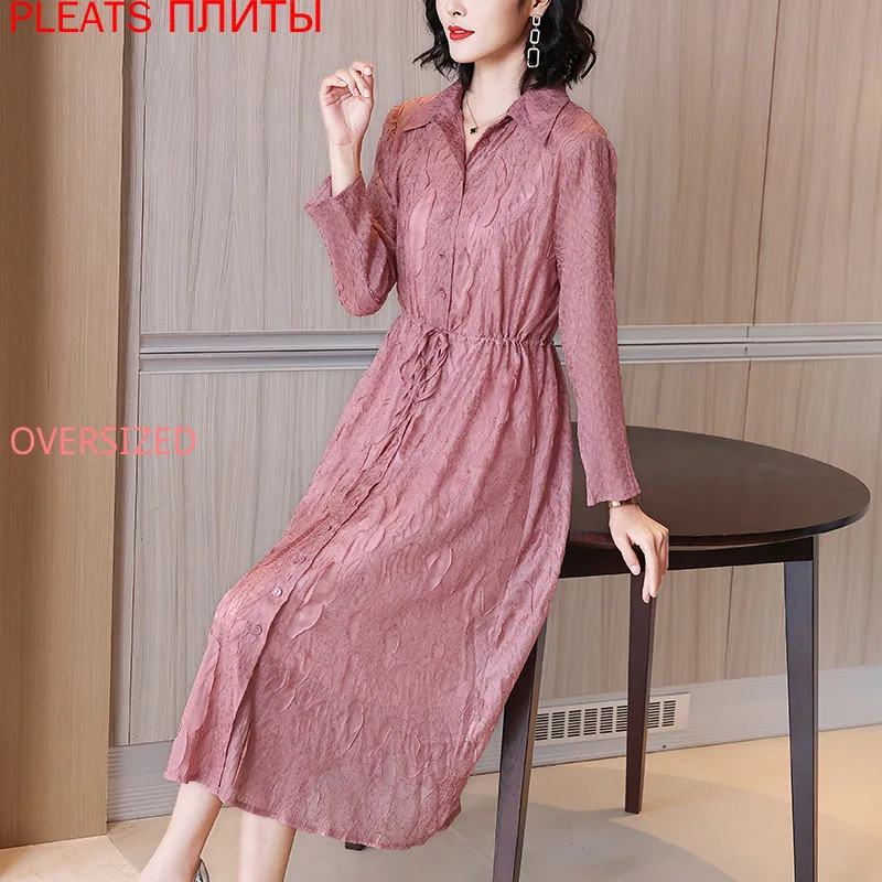High-end Heavy Industry Embroidery larg Size Dress Spring New Female Mid-length Slim MIYAKE Pleats Dress Elegant Vestido De Muje
High-end Heavy Industry Embroidery larg Size Dress Spring New Female Mid-length Slim MIYAKE Pleats Dress Elegant Vestido De Muje