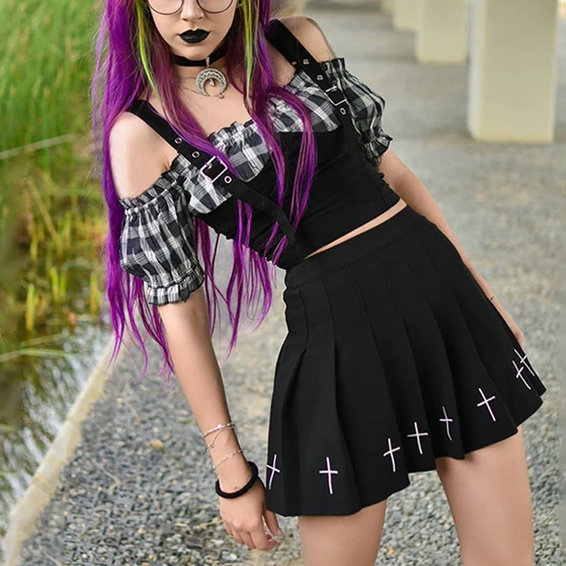 New High Waist Mini Black Skirts Gothic Streetwear Cross Print Pleated Women Skirts Casual College Lolita Harajuku Skirt
New High Waist Mini Black Skirts Gothic Streetwear Cross Print Pleated Women Skirts Casual College Lolita Harajuku Skirt