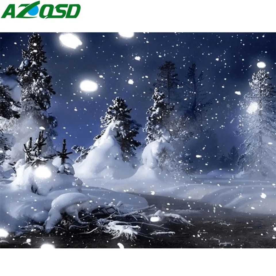 Фото Алмазная живопись AZQSD с полным заполнением зимний пейзаж алмазная вышивка полный