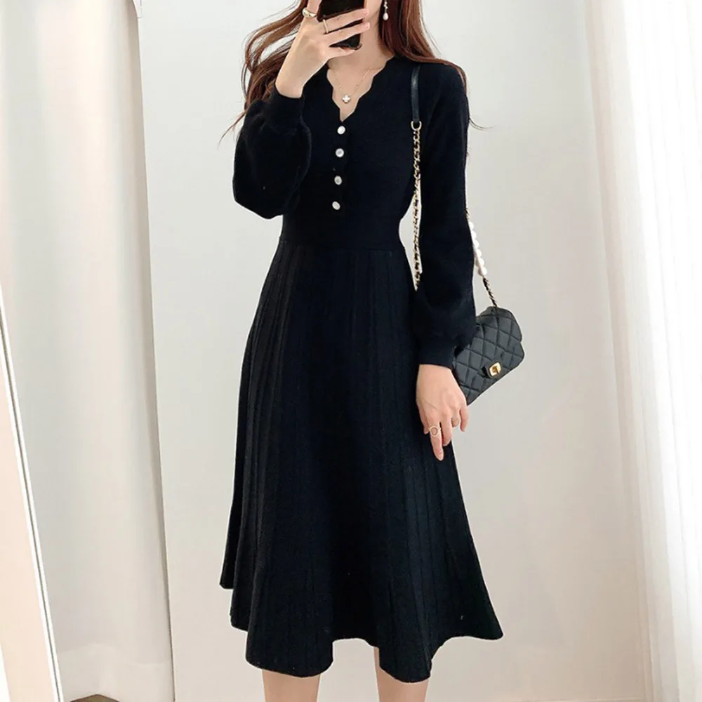 Korean Fashion 2021 Autumn Temperament High Waist Solid Color Simplicity Dress V-neck Long Sleeve Elegant Women's Knit Dress
Korean Fashion 2021 Autumn Temperament High Waist Solid Color Simplicity Dress V-neck Long Sleeve Elegant Women's Knit Dress