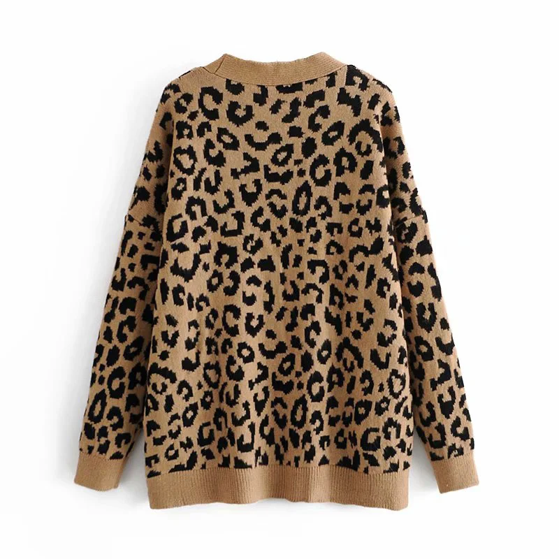 Autumn and winter women's casual leopard print V-neck long-sleeved loose cardigan sweater
Autumn and winter women's casual leopard print V-neck long-sleeved loose cardigan sweater