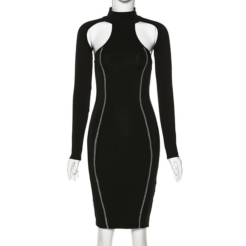 Eversea Shoulder Hollow Out Dress Women Maching Sweing Line Long Sleeve One Piece 
Eversea Shoulder Hollow Out Dress Women Maching Sweing Line Long Sleeve One Piece