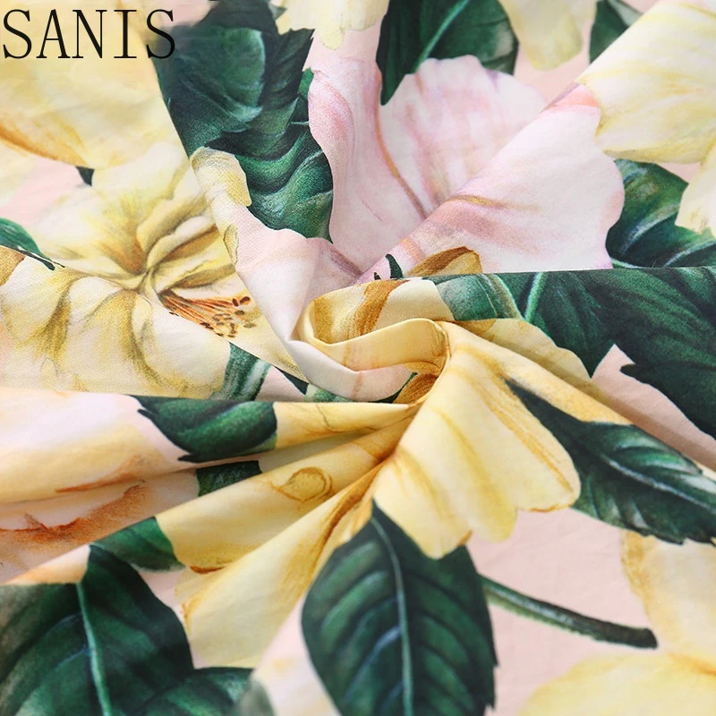Sanis Summer Fashion Designer Cotton Dress Elastic waist Women's Vacation Short sleeve Elegant Camellia print Midi Dress
Sanis Summer Fashion Designer Cotton Dress Elastic waist Women's Vacation Short sleeve Elegant Camellia print Midi Dress