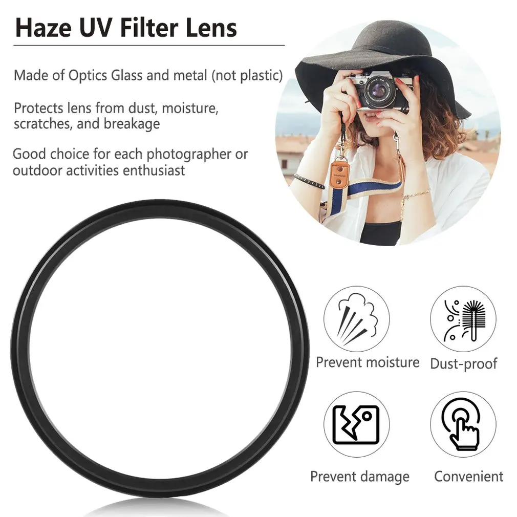 

2016 Newest 1pcs Glass 52MM 58MM 67MM Haze UV Filter Lens Protector with Metal Frame of DSLR SLR DC DV wholesale