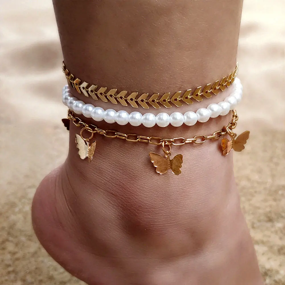 2021 New Metal Butterfly Charms Multilayer Chain Anklet Bracelet For Women Golden Metal Fishbone Chain Pearl Ankle Chain Jewelry
2021 New Metal Butterfly Charms Multilayer Chain Anklet Bracelet For Women Golden Metal Fishbone Chain Pearl Ankle Chain Jewelry