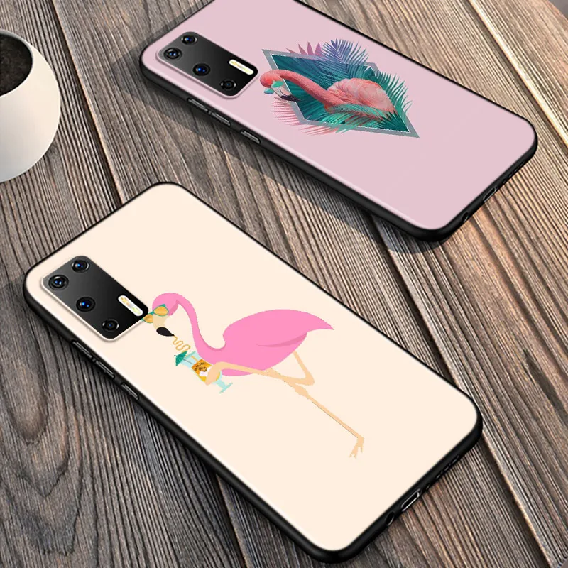 

Animal Flamingo For Huawei P40 P30 P20 Pro P10 P9 P8 Lite E Plus 5G 2019 Phone Case Bright Black Silicone Cover