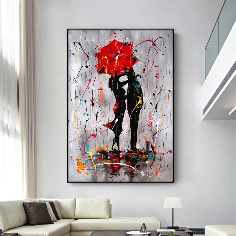 

Abstract Red Lovers Umbrella Oil Painting on Canvas Scandinavian Posters and Prints Cuadros Wall Art Picture for Living Room