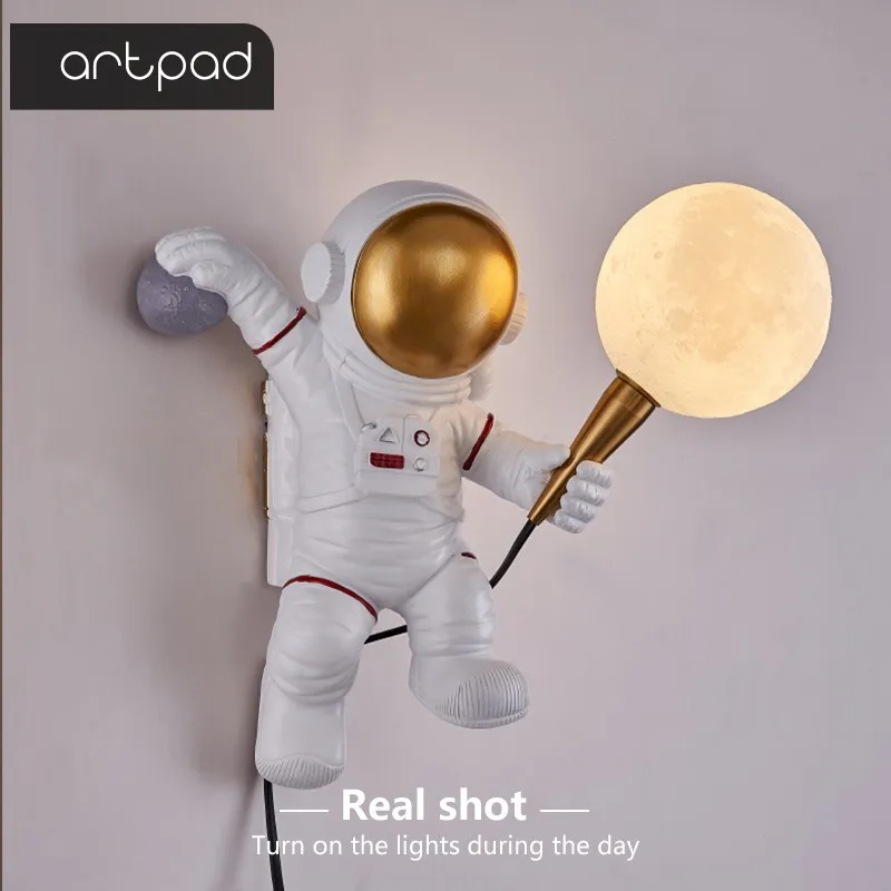 Artpad Astronaut Wall Light for Children room Night lighting with 3D Print Moon Lampshade Creative Resin Wall Sconces for Child
Artpad Astronaut Wall Light for Children room Night lighting with 3D Print Moon Lampshade Creative Resin Wall Sconces for Child