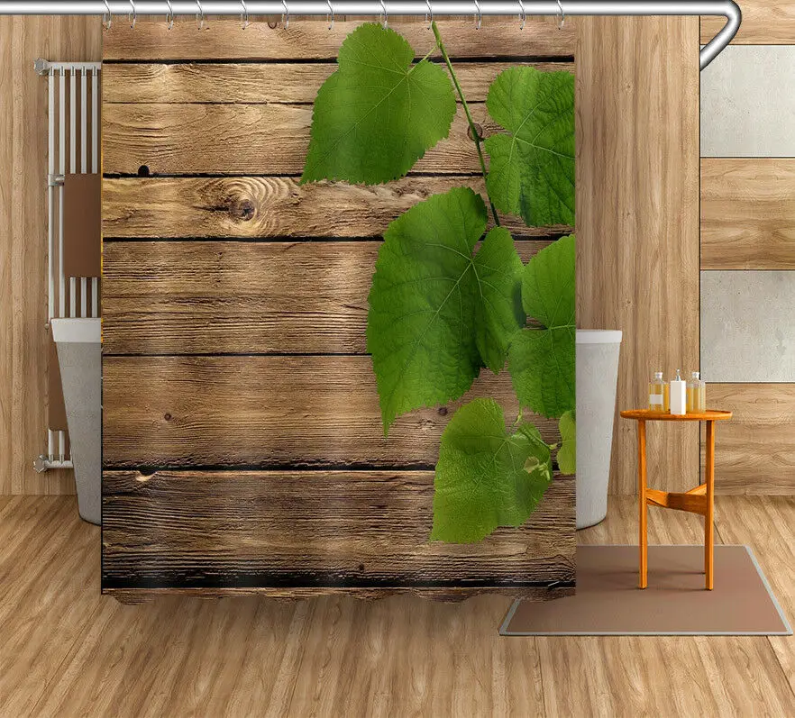 Waterproof Fabric Shower Curtain Brown Wood Board Green Leaf Bath Accessory Sets
Waterproof Fabric Shower Curtain Brown Wood Board Green Leaf Bath Accessory Sets