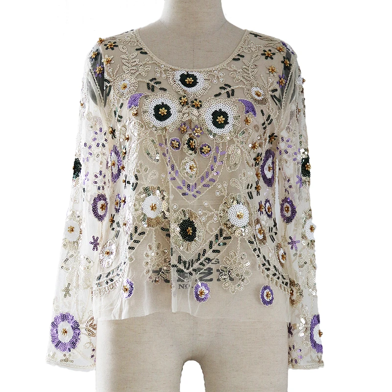 Perspective Mesh Tops Sexy Party Beaded Sequins Blouses O-Neck Beading Flowers Shirts Long Sleeve Shiny Halloween Blusas Mujer
Perspective Mesh Tops Sexy Party Beaded Sequins Blouses O-Neck Beading Flowers Shirts Long Sleeve Shiny Halloween Blusas Mujer