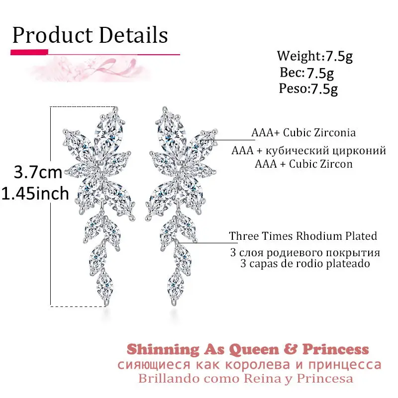 Cut Flower Zirconia Crystal Long Drop Earrings for Women Shiny Leaf CZ Stone Bridal Wedding Jewelry
Cut Flower Zirconia Crystal Long Drop Earrings for Women Shiny Leaf CZ Stone Bridal Wedding Jewelry