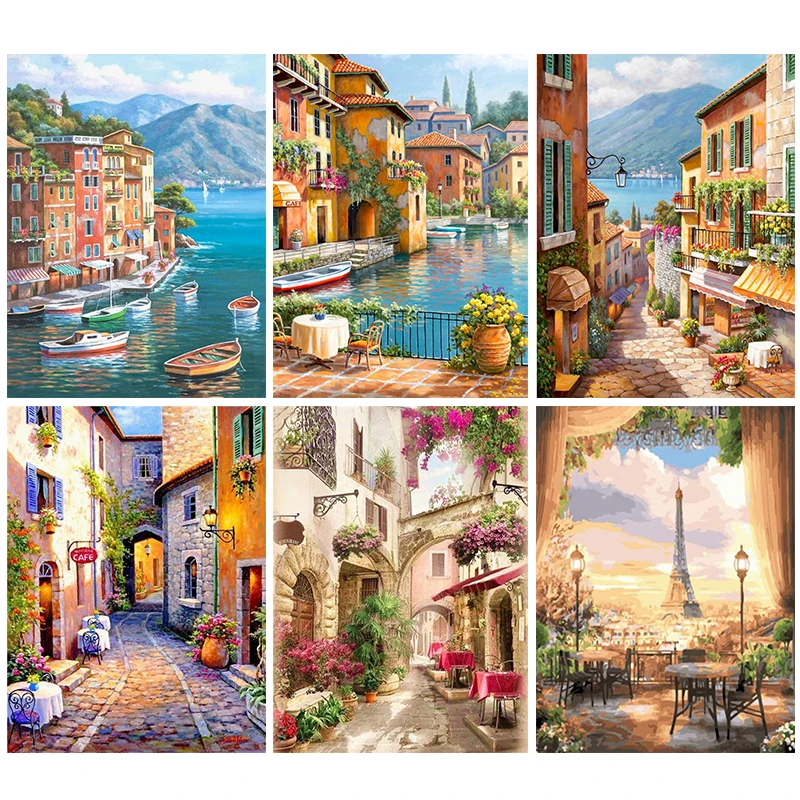 

Gatyztory Paint By Numbers For Adults Children Seaside Town DIY HandPainted Oil Painting Landscape Picture Home Wall Decor Gift