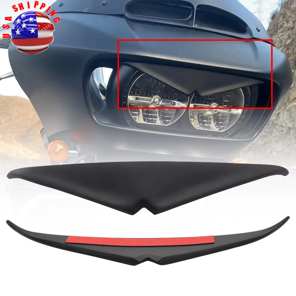 

Black Headlamp Eyebrow Eyelid Stickers Headlight Upper Tip Decorative Trim Cover Visor Accent For Harley Road Glides Motor US