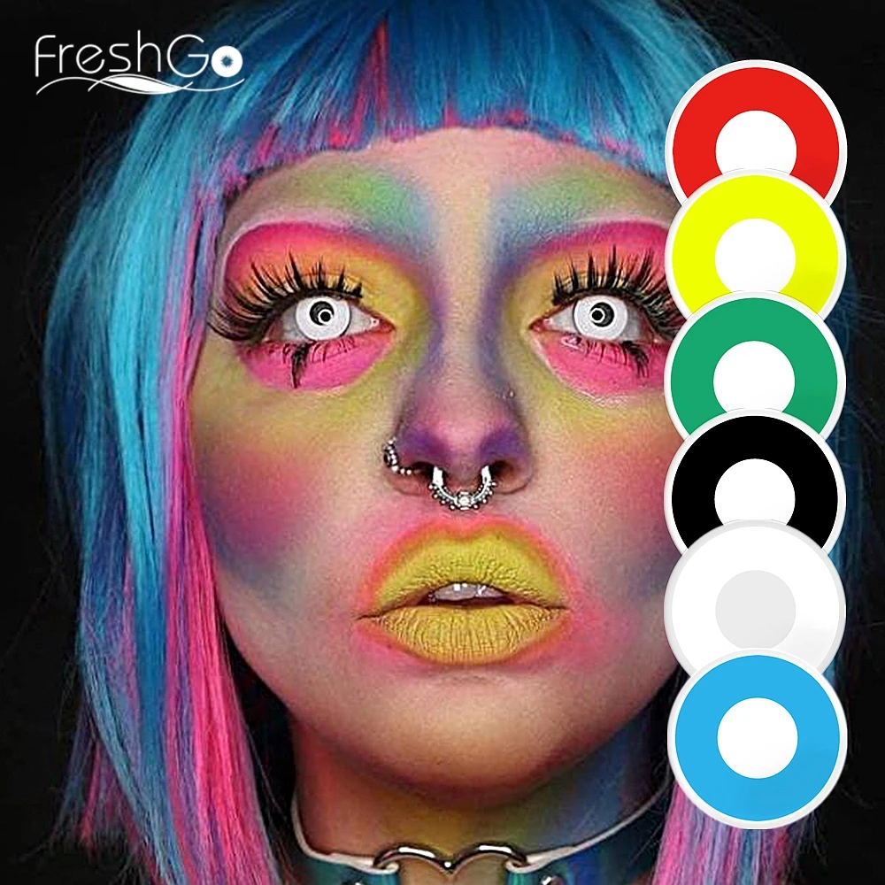 Цветные контактные линзы FreshGo для косплея Хэллоуина светящиеся и белые глаз