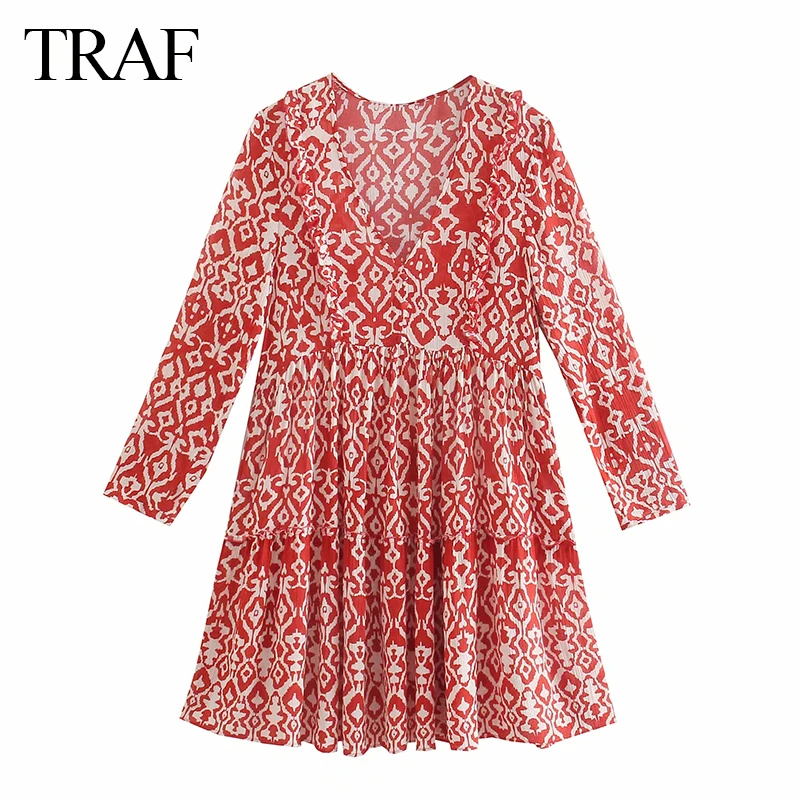 TRAF Woman’s Dress Fashion Za Print Mini Red Dress Women Long Sleeve Ruffle Short Summer Dresses Ruched Vintage Casual Dresses
TRAF Woman’s Dress Fashion Za Print Mini Red Dress Women Long Sleeve Ruffle Short Summer Dresses Ruched Vintage Casual Dresses