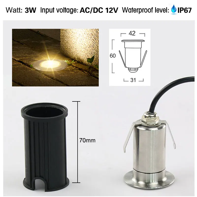 12V 3W LED Underground Light Lamp DC Outdoor Garden Inground Recessed Floor Landscape Spot Lights Waterproof | Лампы и освещение