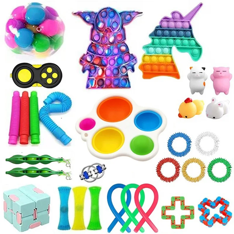 30pcs Pack Fidget Toys Autism Antistress Pressure Relief Push Bubble Pop Tubes Sensory Ring Kawaii Mochi Soft Squishy Toys
30pcs Pack Fidget Toys Autism Antistress Pressure Relief Push Bubble Pop Tubes Sensory Ring Kawaii Mochi Soft Squishy Toys