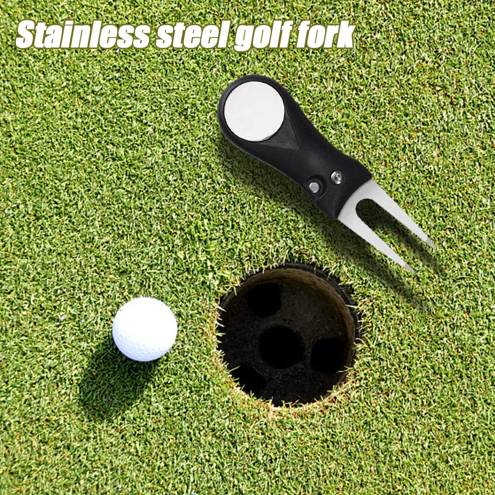 

Golf Spring Fork Multifunctional Switchable Folding Repairing Golf Divot Tool Turf Pitchfork Magnetic Marker