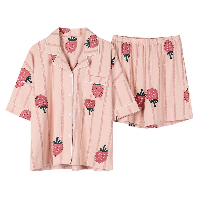 Nanjiren Pajamas Women's Cute Strawberry Cardigan Short Sleeve Shorts Cotton Student Homewear Suit Summer
Nanjiren Pajamas Women's Cute Strawberry Cardigan Short Sleeve Shorts Cotton Student Homewear Suit Summer
