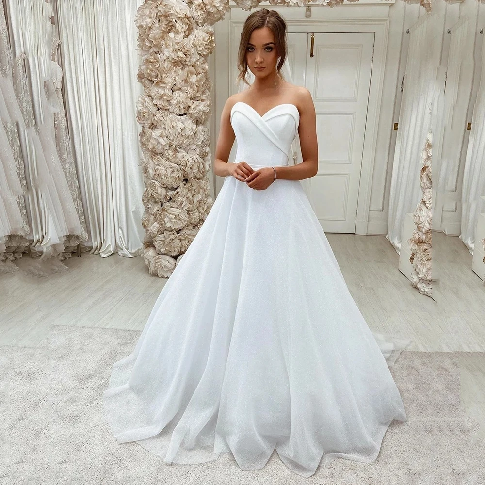 Elegant Wedding Dress White Strapless Floor-Length Sleeveless Backless A-LINE Wedding Party De Fiesta Robe De Soiree
Elegant Wedding Dress White Strapless Floor-Length Sleeveless Backless A-LINE Wedding Party De Fiesta Robe De Soiree