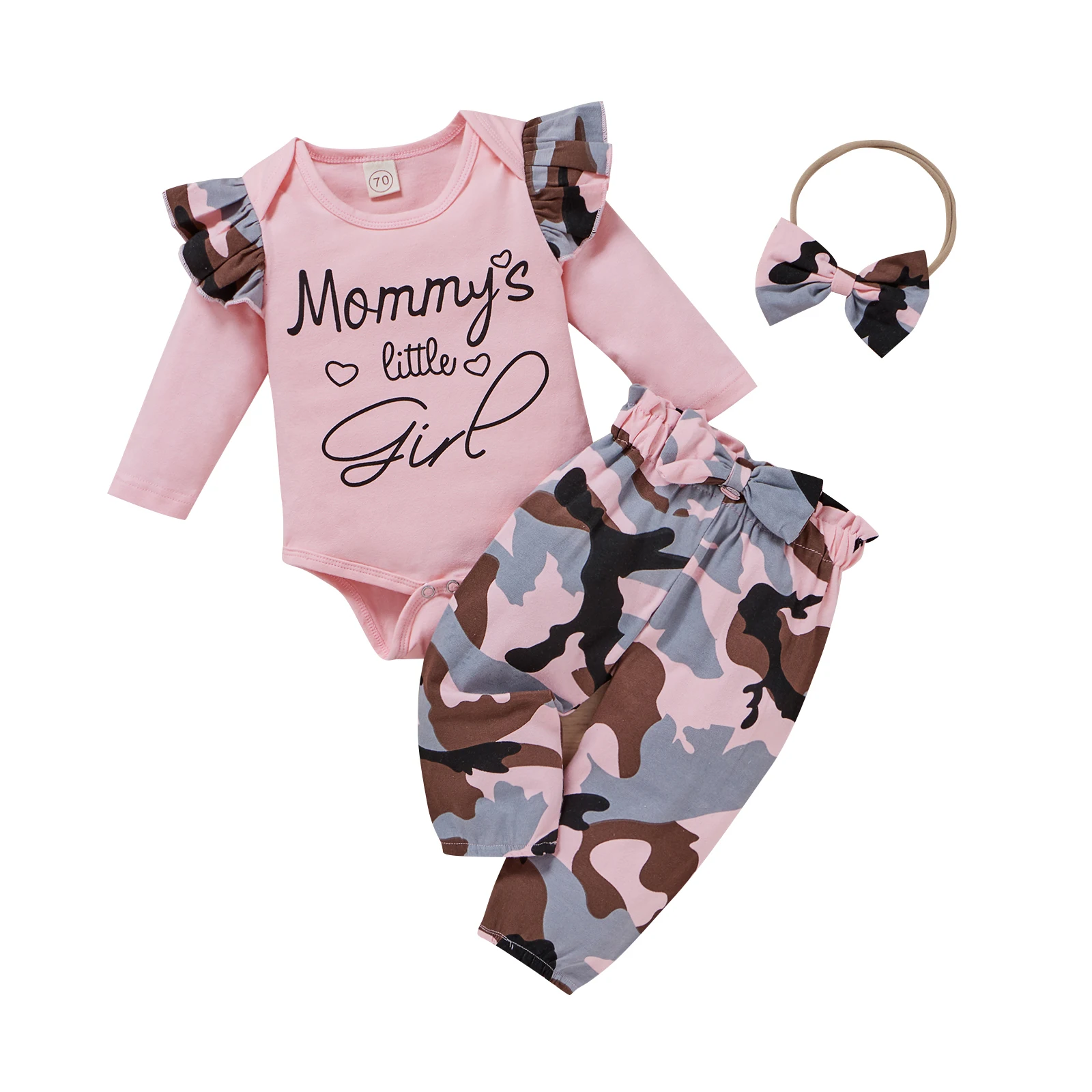 Infant Baby Girls Clothes Set Letter Print Long Sleeve Romper+Camouflage Pants+Headband 3Pcs Outfit Children Clothes Sets Girl
Infant Baby Girls Clothes Set Letter Print Long Sleeve Romper+Camouflage Pants+Headband 3Pcs Outfit Children Clothes Sets Girl
