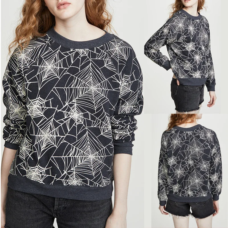 New Fashion Spider Web Printing Long Sleeve Round Neck Casual Women's Black Sweatershirts In Autumn and Winter 2019
New Fashion Spider Web Printing Long Sleeve Round Neck Casual Women's Black Sweatershirts In Autumn and Winter 2019