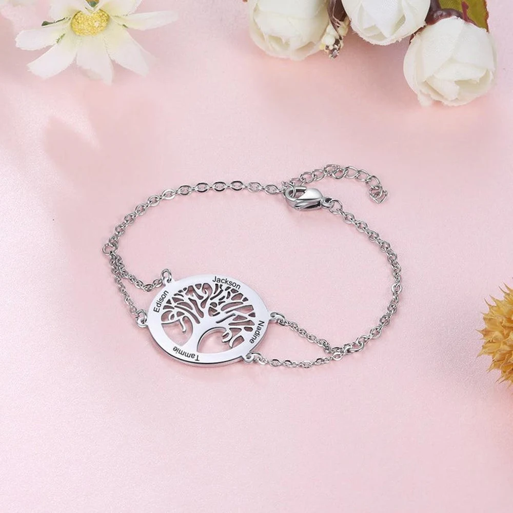 Personalized Tree Of Life Bracelets With Engraving Name Stainless Steel Round Charm Custom Family Tree Bracelets Gift For Mom
Personalized Tree Of Life Bracelets With Engraving Name Stainless Steel Round Charm Custom Family Tree Bracelets Gift For Mom