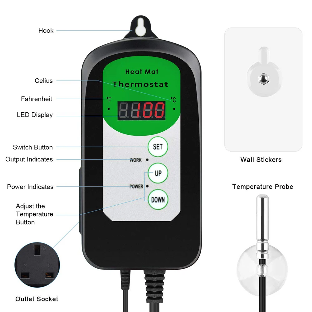 Temperature & Humidity Control Regulator 220V Instrument Digital Sensor Heating Pad Crawler Controller Garden Plant EU/US/UK New
Temperature & Humidity Control Regulator 220V Instrument Digital Sensor Heating Pad Crawler Controller Garden Plant EU/US/UK New
